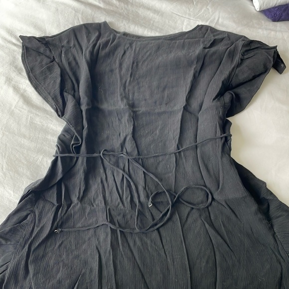 Black Ruffled Dress with Waist Tie, Size XS - Picture 3 of 5